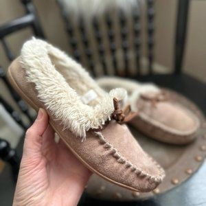 J. Crew Suede Shearling Moccasin Slipper